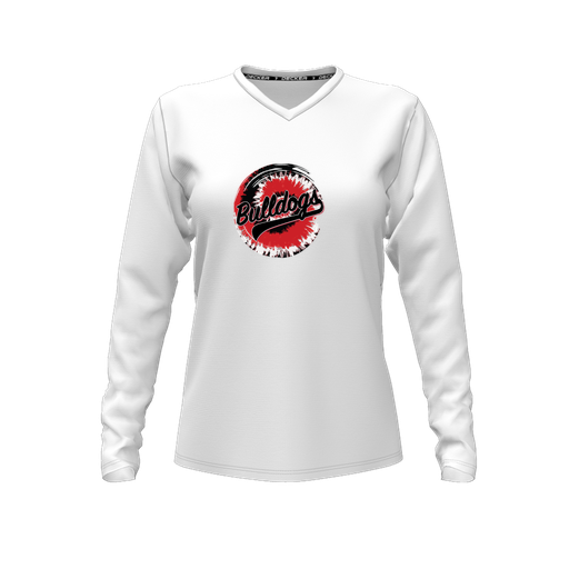 [CUS-DFW-TEES-CMF-VNK-LSL-WHT-FYXS-LOGO2] Decker Comfort T-Shirt (Female Youth XS, White, V Neck, Logo 2, Long Sleeve)