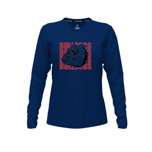 [FTLVCFNV-FYXS-LOGO1] Decker Comfort T-Shirt (Female Youth XS, Navy, V Neck, Logo 1, Long Sleeve)