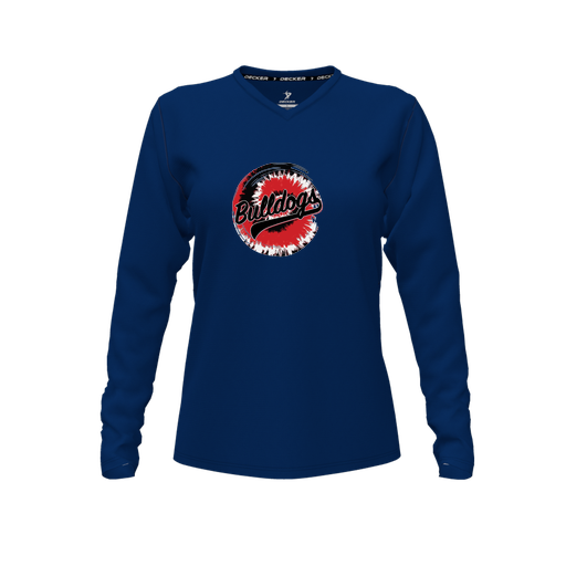 [CUS-DFW-TEES-CMF-VNK-LSL-NVY-FYXS-LOGO2] Comfort T-Shirt (Female Youth XS, Navy, V Neck, Logo 2, Long Sleeve)