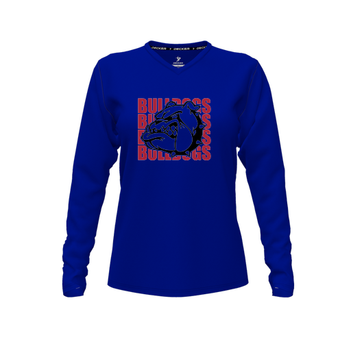 [CUS-DFW-TEES-CMF-VNK-LSL-RYL-FYXS-LOGO1] Decker Comfort T-Shirt (Female Youth XS, Royal, V Neck, Logo 1, Long Sleeve)