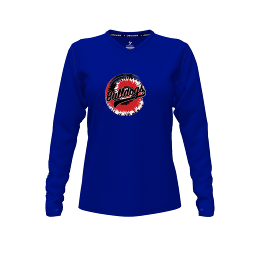 [CUS-DFW-TEES-CMF-VNK-LSL-RYL-FYXS-LOGO2] Decker Comfort T-Shirt (Female Youth XS, Royal, V Neck, Logo 2, Long Sleeve)