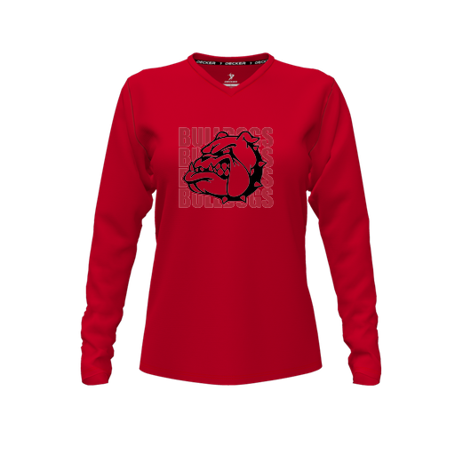 [CUS-DFW-TEES-CMF-VNK-LSL-RED-FYXS-LOGO1] Comfort T-Shirt (Female Youth XS, Red, V Neck, Logo 1, Long Sleeve)