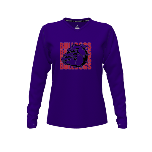 [CUS-DFW-TEES-CMF-VNK-LSL-PUR-FYXS-LOGO1] Decker Comfort T-Shirt (Female Youth XS, Purple, V Neck, Logo 1, Long Sleeve)