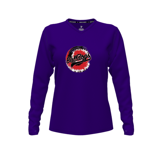 [CUS-DFW-TEES-PER-VNK-LSL-PUR-FYXS-LOGO2] Performance T-Shirt (Female Youth XS, Purple, V Neck, Logo 2, Long Sleeve)